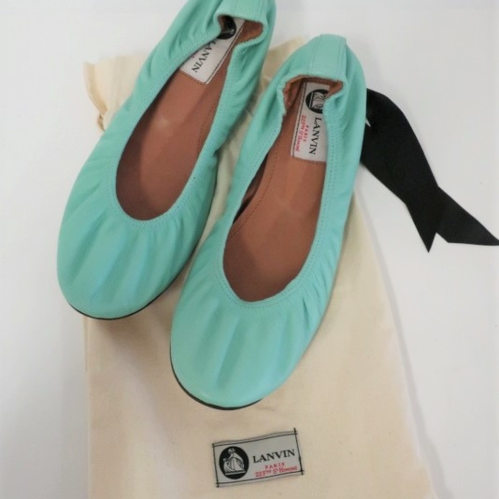 Lanvin Ballet Flats Aqua Scrunched Leather - Picture 1 of 5